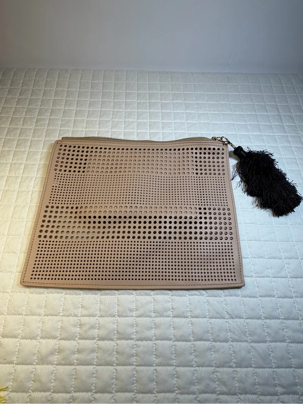 Neiman Marcus Blush Perforated Clutch with Gold Trim